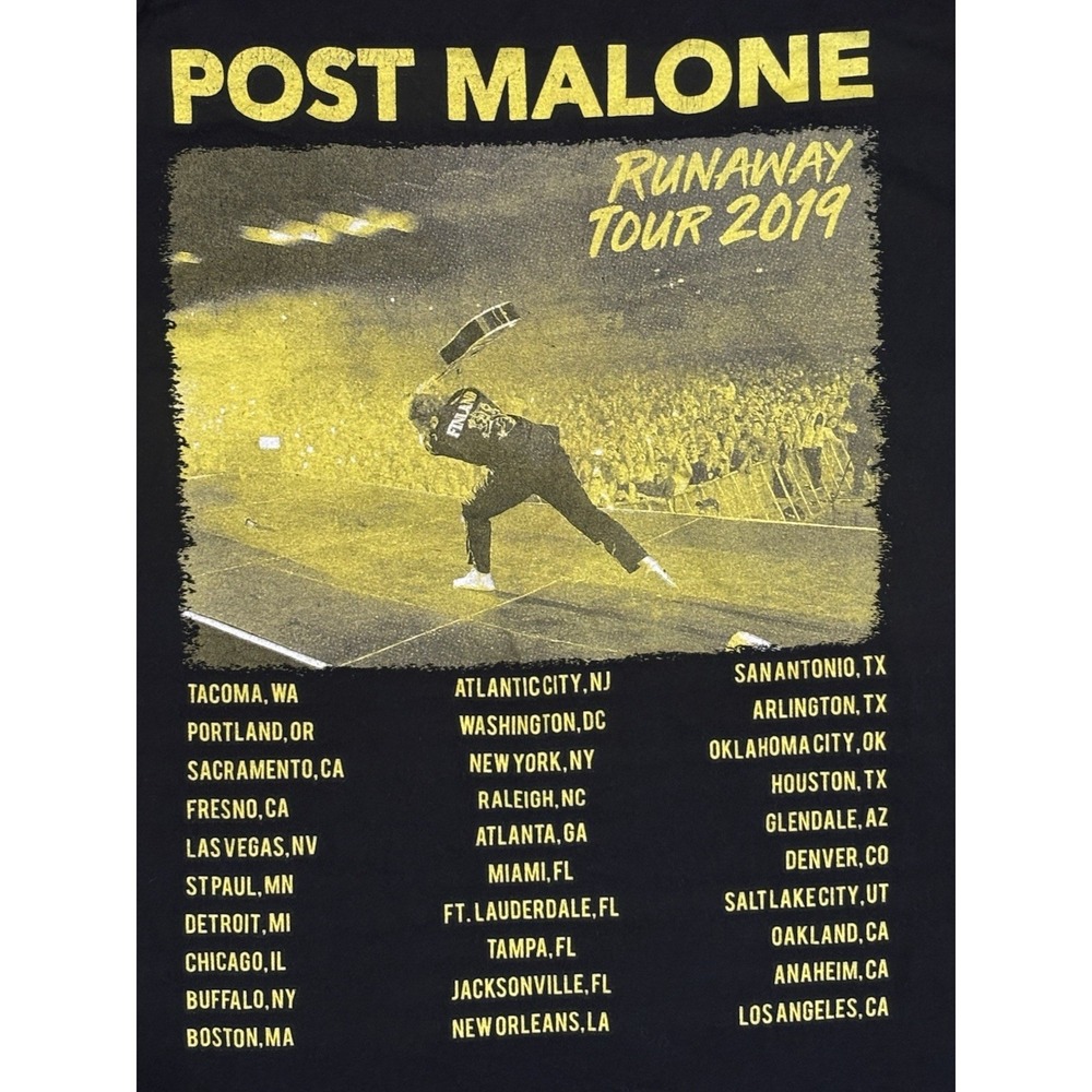 Post Malone Runaway Tour‎ 2019 Concert Merch US City Tour T-Shirt Size L Black - Picture 6 of 9